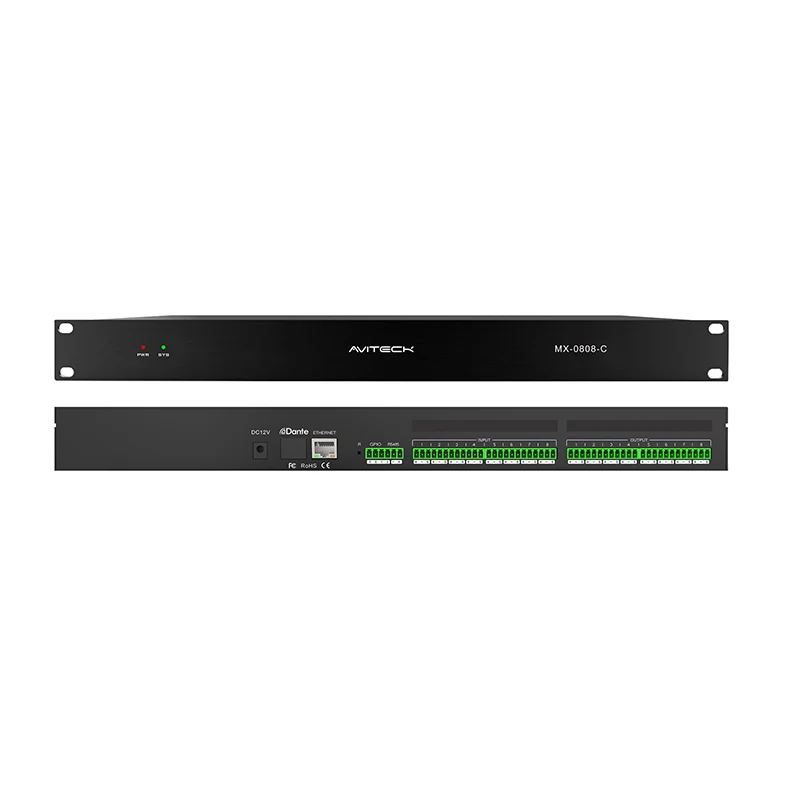 12V Dante 8 em 8 Out Network Audio Processor