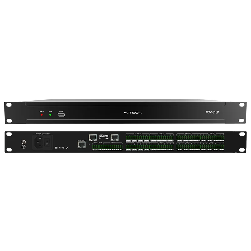 Dante 16 em 16 Out Network Audio Processor com tela