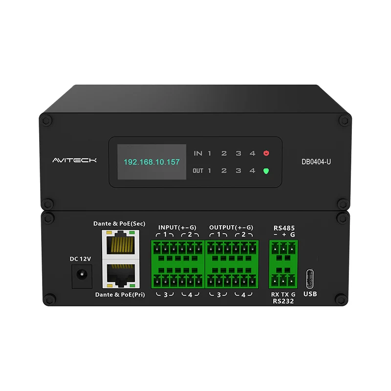 Dante 4 em 4 Out Network Audio Processor Box